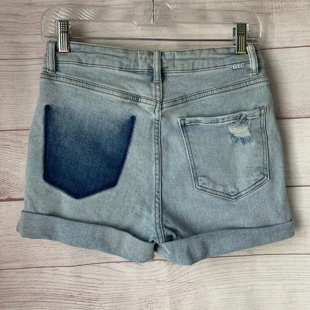 Risen Los Angeles Denim Jean Shorts Light Washed Distressed Size 7/28